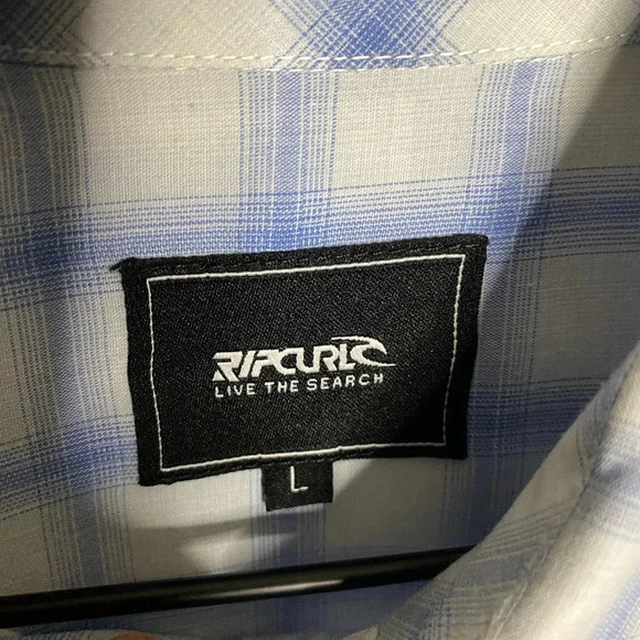 Rip Curl Mens short sleeve button down light blue white plaid size large L - Picture 3 of 9